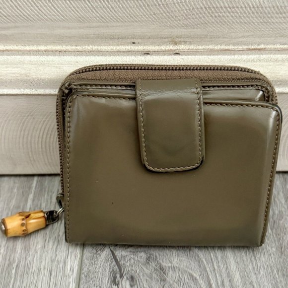 Gucci Bamboo Small Wallet Khaki Color Leather & Canvas Excellent Condition - Picture 2 of 16